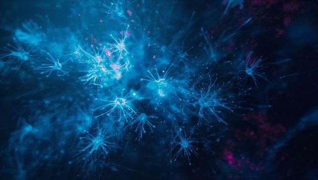 Glowing Blue Strands Forming Digital Network