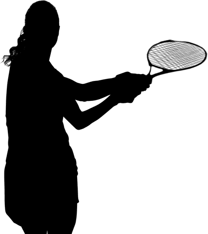 Transparent silhouette of woman playing tennis against clear background