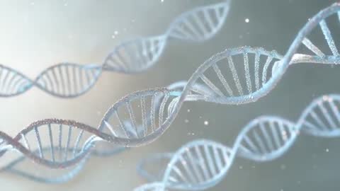 Futuristic Rotating Blue DNA Helix with Luminous Particles