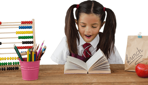 transparent schoolgirl reading book with desk supplies - Download Free Stock Videos Pikwizard.com