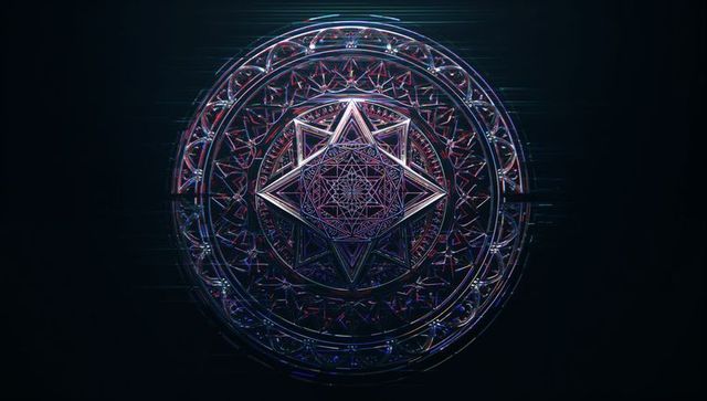 Futuristic glowing geometric mandala in digital abstract space