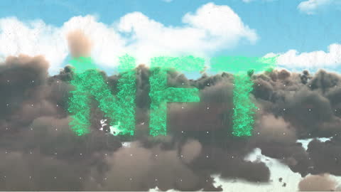 Animated Digital Text 'NFT' Above Fluffy Clouds