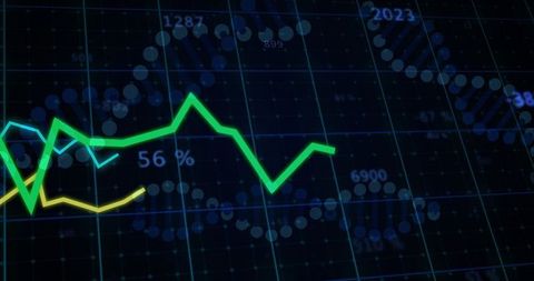 Neon Green Market Line Graph Tracking Real-Time Financial Data on Dark Analytics Dashboard