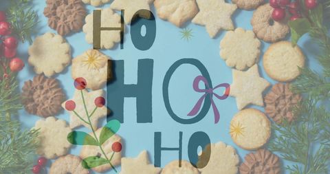 Festive Christmas Cookies with Ho Ho Ho Text Overlay