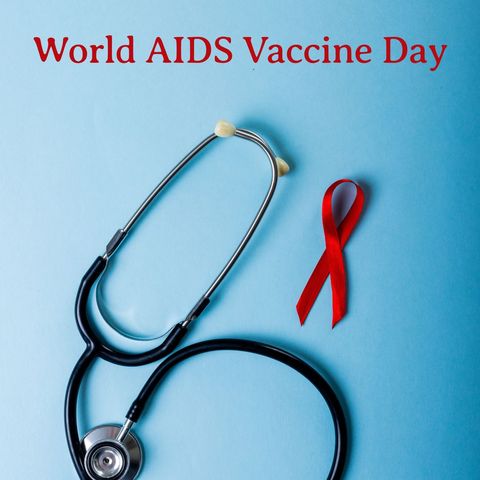world aids vaccine day: stethoscope and red ribbon on blue background - Download Free Stock Templates Pikwizard.com