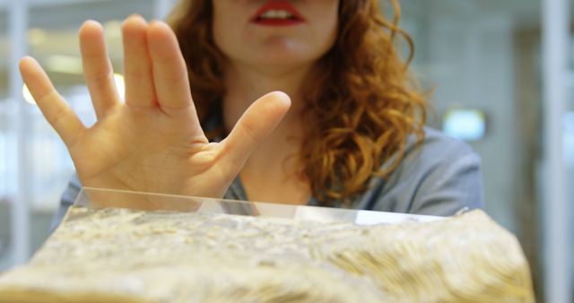 Woman Exploring Tactile Features of Historic Document in Museum - Download Free Stock Images Pikwizard.com