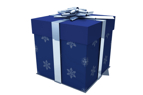 Transparent blue gift box with silver bow