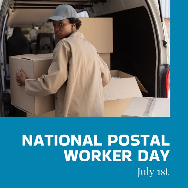 African American Postal Worker Packing Boxes in Delivery Van - Download Free Stock Templates Pikwizard.com