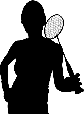 Dynamic female badminton player silhouette on transparent background
