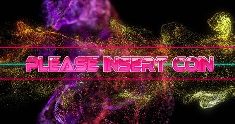 Digital Insert Coin Sign with Futuristic Neon Waves