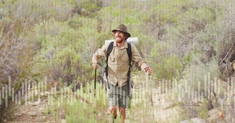 Bearded Hiker Trekking Through Wilderness Trail