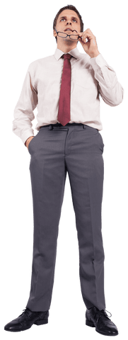 Confident Businessman Standing with Thoughtful Gaze On Transparent Background