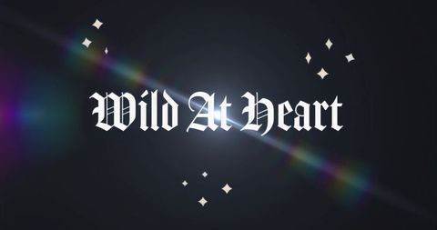 Wild at heart gothic lettering with rainbow lens flare and diamond star sparkles
