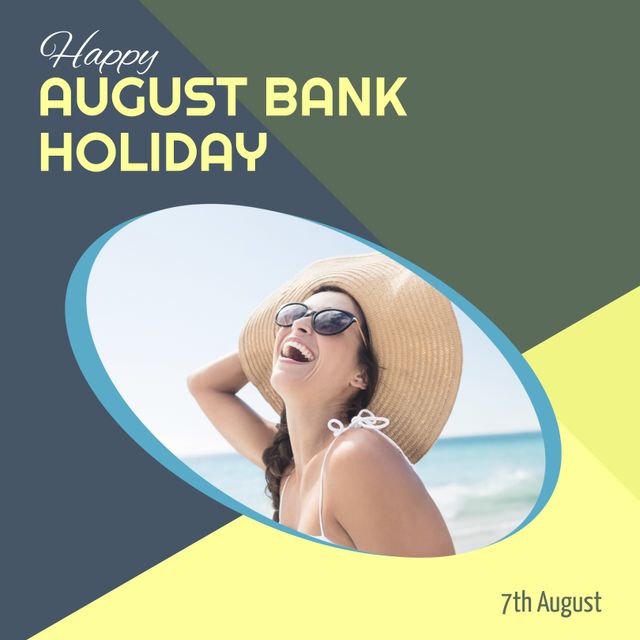 This image is ideal for marketing materials, greeting cards, and social media posts during the August Bank Holiday season. It conveys joy, leisure, and the celebratory spirit of a summer holiday, perfect for promotions and advertisements related to travel, vacation packages, and seasonal offers.