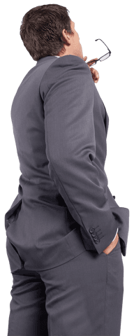 thoughtful businessman in gray suit holding transparent frames - Download Free Stock Videos Pikwizard.com