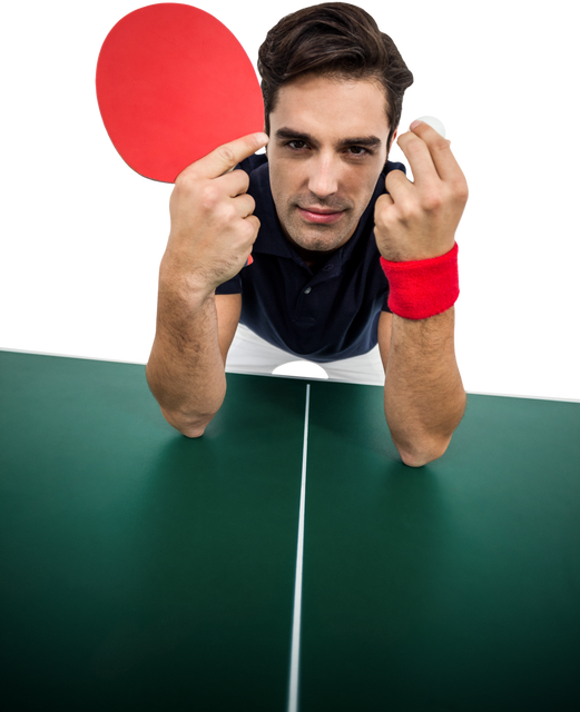 Confident Male Athlete Holding Paddle and Ball at Table Tennis Table, Transparent Background - Download Free Stock Videos Pikwizard.com