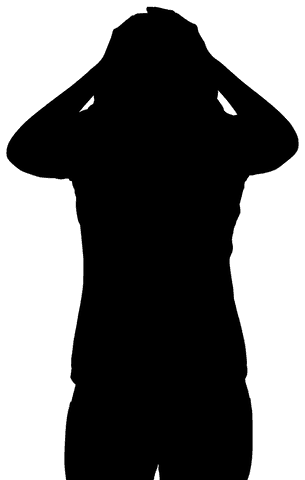 Silhouette of woman holding her head on transparent background