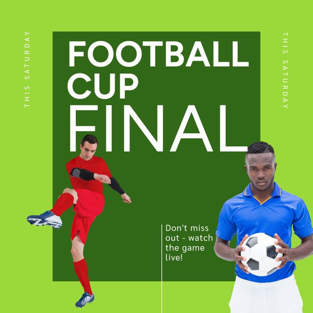 Football Cup Final Announcement with Diverse Players and Ball - Download Free Stock Templates Pikwizard.com