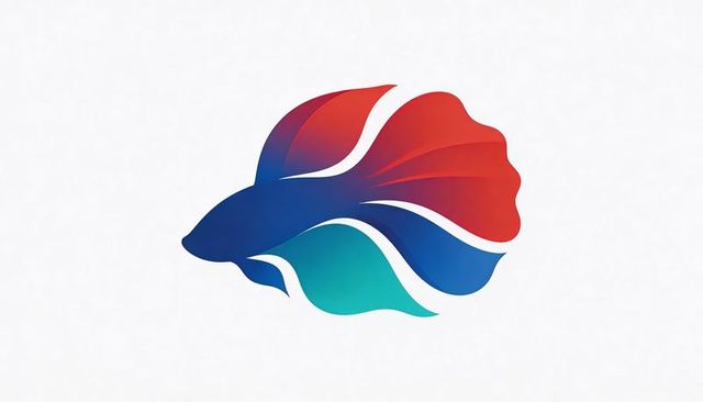 Flowing gradient betta fish logo emblem with layered fins and white stripes