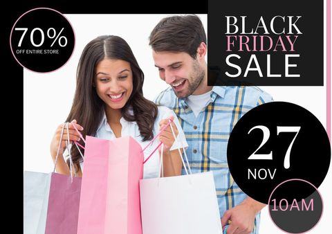 joyful couples shopping with black friday sale signage - Download Free Stock Templates Pikwizard.com