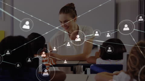 Teacher Interacting with Diverse Students amid Network Connections