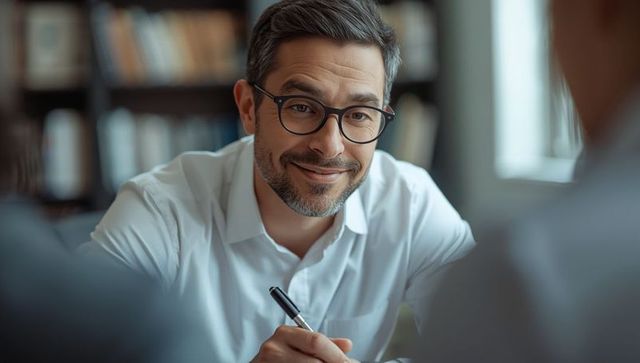 Professional business consultant advising client in modern office