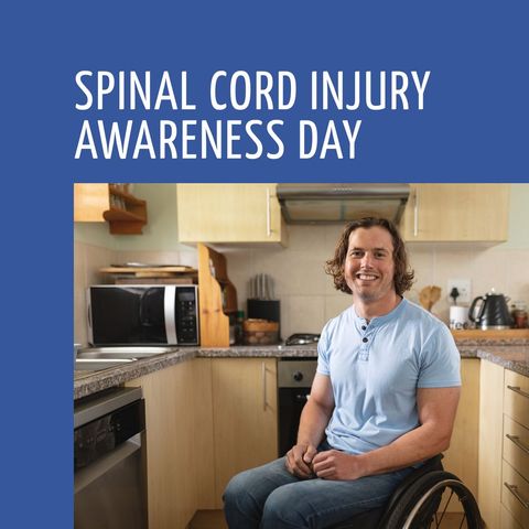 smiling man in kitchen promoting spinal cord injury awareness day - Download Free Stock Templates Pikwizard.com
