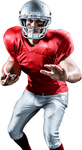 Transparent american football defensive player portrait in motion