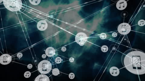 Network Connections with Music and Cloud Icons on Dark Digital Background
