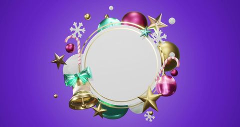 Festive christmas ornament frame on vibrant purple background