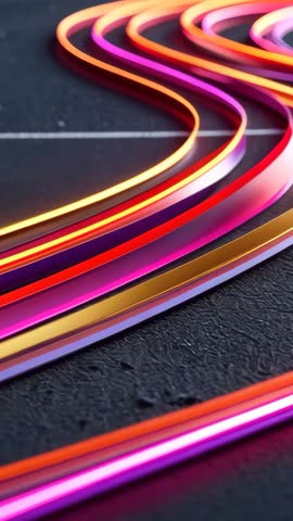 Shimmering Neon Ribbons Flowing Over Textured Surface — Vertical Futuristic Motion Loop