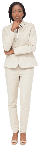 Confident African American Businesswoman in Thought on Transparent Background