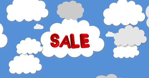 floating sale balloons surrounded by clouds on blue background - Download Free Stock Images Pikwizard.com