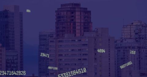 Falling Numbers Over Urban Skyline Indicating Digital Economy - Download Free Stock Images Pikwizard.com