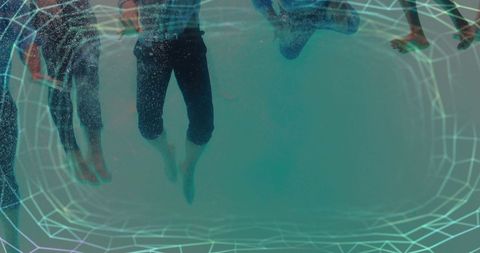 Underwater swimming with futuristic geometric overlay