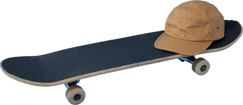 Transparent skateboard with casual brown cap sport theme