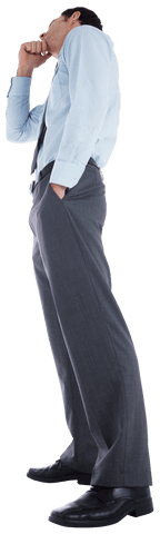 Transparent Thoughtful Businessman in Formal Attire Reflecting