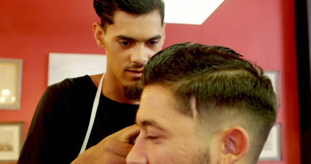 Young Barber Giving Haircut to Man in Modern Barbershop - Download Free Stock Images Pikwizard.com