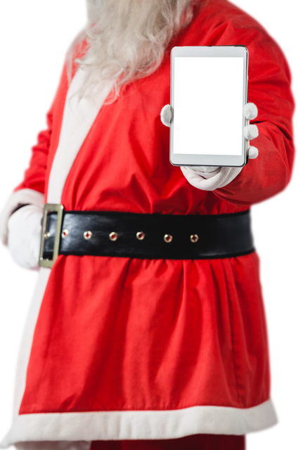 Santa Claus Holding Transparent Digital Tablet for Festive Marketing - Download Free Stock Videos Pikwizard.com