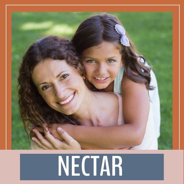 Composite of nectar text and portrait of caucasian mother and daughter enjoying in park - Download Free Stock Videos Pikwizard.com