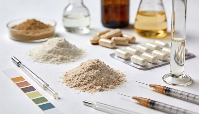 Preparing laboratory powder samples with capsules, syringes, glassware and reagent vials
