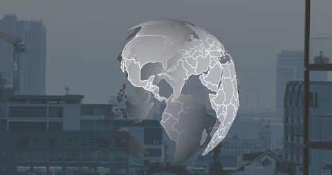 Transparent Globe Over Modern Cityscape Future Innovation