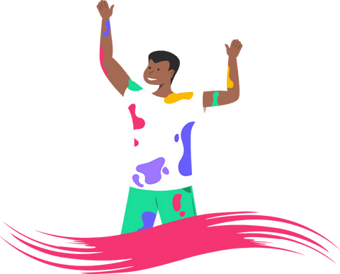 Cheerful man celebrating with vibrant colors on transparent background