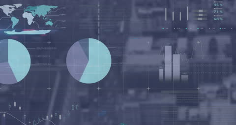 Futuristic Data Visualization with Analytics and World Map Overlay