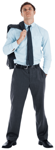 Transparent Serious Businessman Holding Jacket in Contemplative Pose - Download Free Stock Videos Pikwizard.com