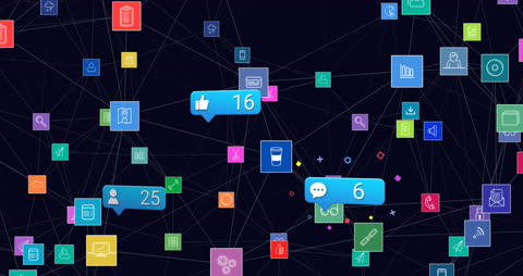 Digital Social Media Network Icons on Dark Background