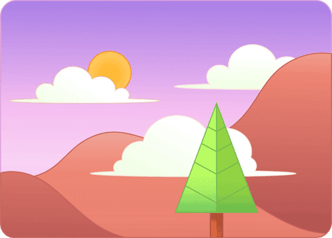 transparent background flat design pine tree with sun, clouds, red hills - Download Free Stock Videos Pikwizard.com
