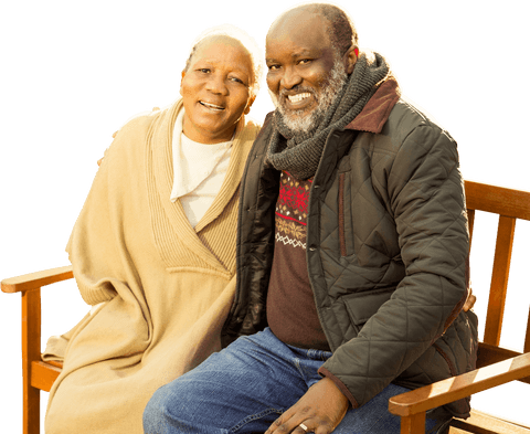 Senior African American Couple Embracing on Transparent Background