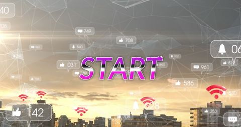 Futuristic Cityscape with Social Media Interactions - Download Free Stock Images Pikwizard.com