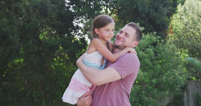 Happy Father Hugging Daughter Outdoors in Summer - Download Free Stock Images Pikwizard.com